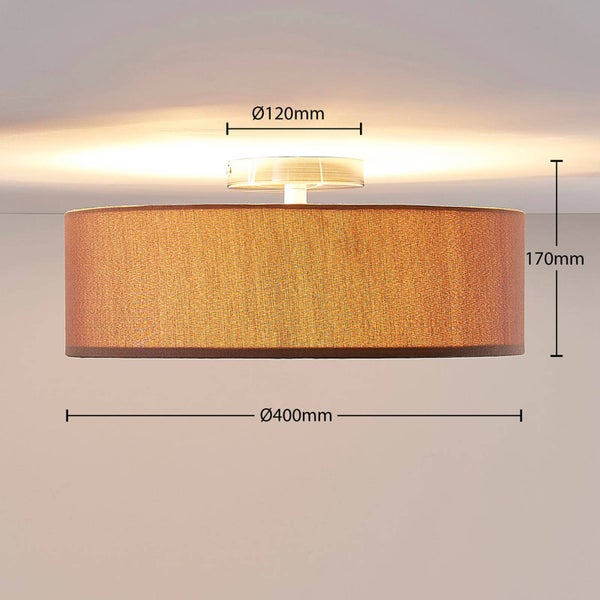 Lindby LED Textil Deckenleuchte rund 40 cm, Deckenlampe Stoff braun 3xE27 max. 60W ohne Leuchtmittel Wohnzimmerleuchte
