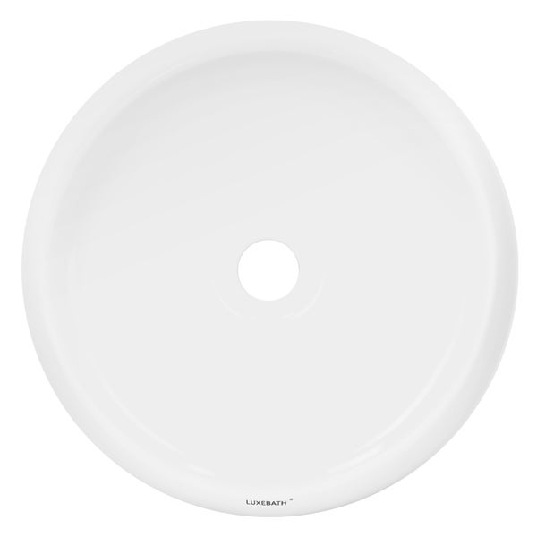 ECD Germany Waschbecken Waschtisch Ø 350 x 120 mm Keramik Weiß inkl. Ablaufgarnitur für Waschbecken ohne Überlauf Aufsatzbecken Aufsatzwaschbecken Aufsatzwaschtisch Waschschale Spülbecken Becken