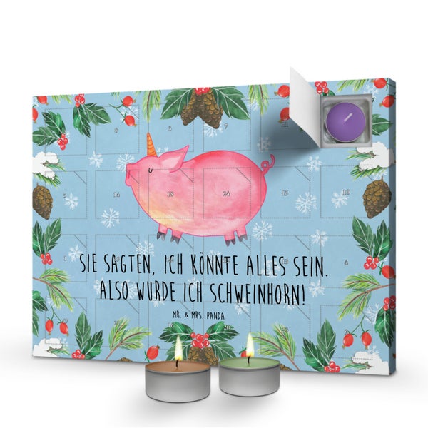 Mr. & Mrs. Panda Duftkerzen Adventskalender Einhorn Schwein - Blau Pastell