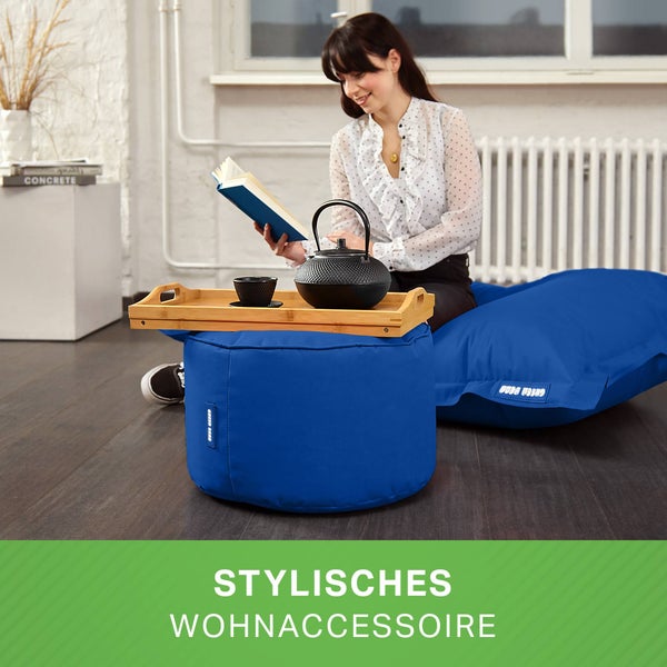 Green Bean Sitzsack-Hocker 45x25cm mit EPS-Perlen Füllung - Fußhocker Fußkissen Sitz-Pouf für Sitzsäcke - Bodenkissen für Kinder und Erwachsene - Fußablage Sitzkissen Sitzhocker Blau