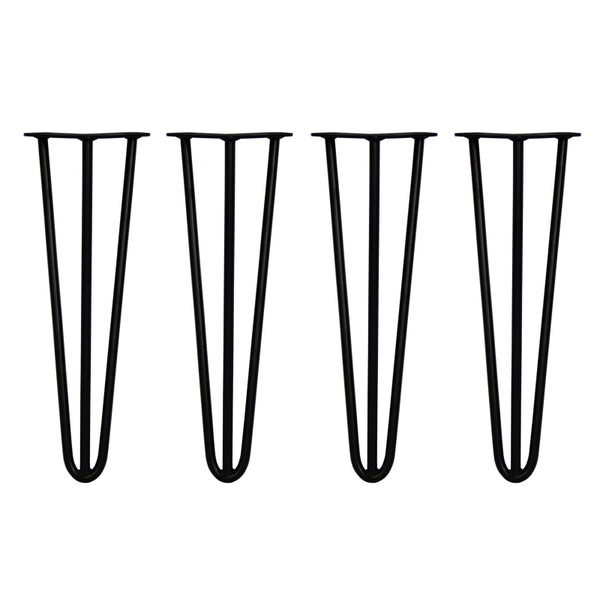 4 x  Haarnadelbeine - 3 Zinken - 40.6cm hoch - 12mm stark - Schwarz