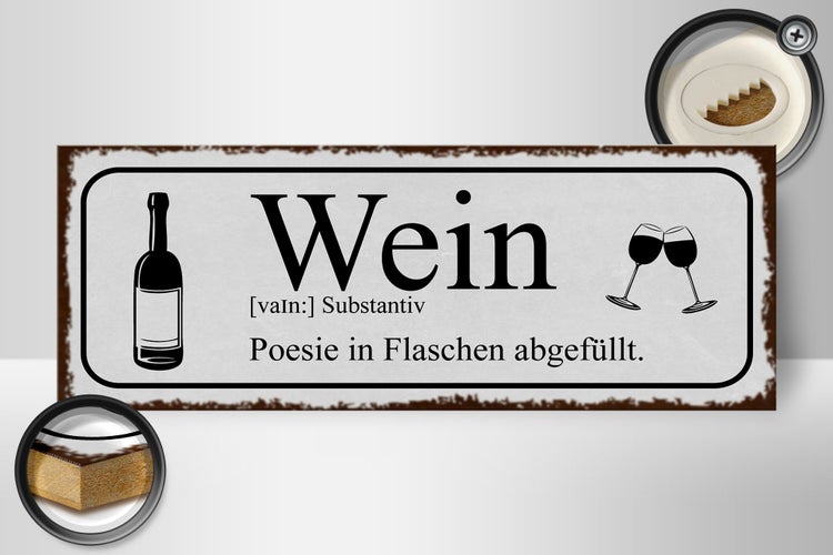 Holzschild Spruch 27x10cm Wein Poesie in Flaschen