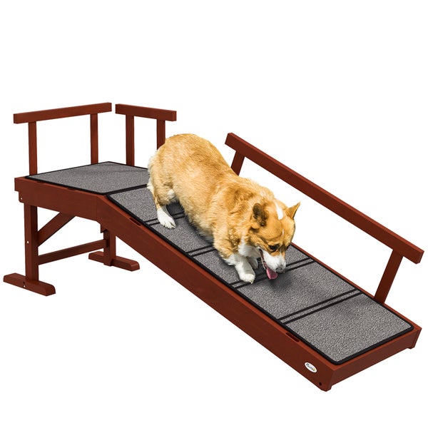 PawHut Hunderampe Haustierrampe mit abnehmbaren Geländern, Rutschfest Kofferraumrampe, Hundeeinstiegshilfe für Haustiere bis 30 kg, 125 x 40 x 56 cm, Grau