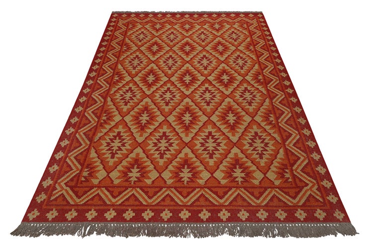 Kelim Teppich Rostrot aus Wolle Clare Green Looop 140x200 cm