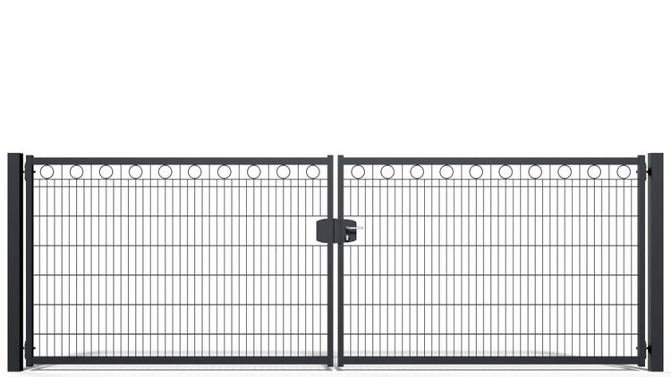 Gartentor ZAUNGURU BASIC-Line Berlin Kreis aus Metall, Höhe: 143cm, Breite: 441cm, 2-flügelig inkl. Pfosten, Schloss und Zubehör, Feuerverzinkt und in RAL 7016 Anthrazitgrau pulverbeschichtet