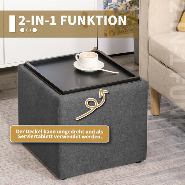 HOMCOM Sitzbank mit Stauraum, Polsterbank mit abnehmbarem Deckel, Bettbank mit Leinenoptik, für Flur Schlafzimmer Wohnzimmer, 42 x 42 x 41 cm Dunkelgrau