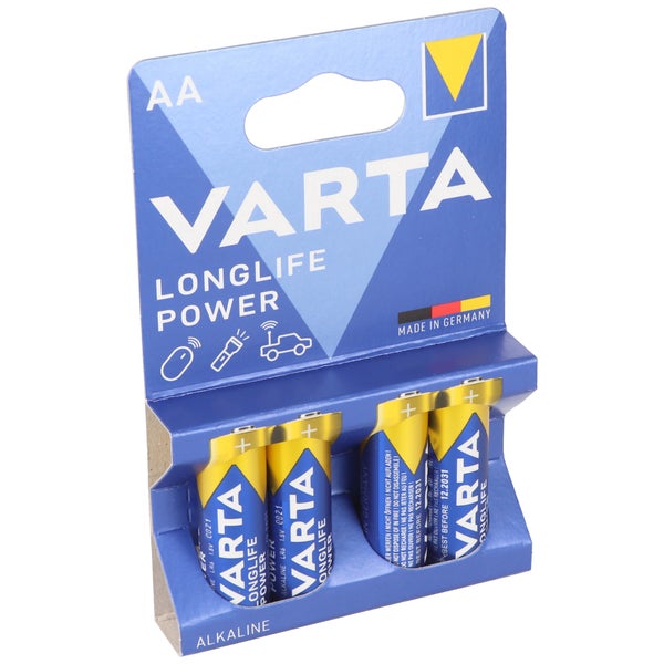 Varta Longlife Power AA Alkaline Batterien, 4er-Pack, hergestellt in Deutschland