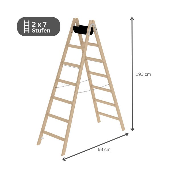 PROREGAL Sprossen-Stehleiter Holz 2 x 7 Sprossen