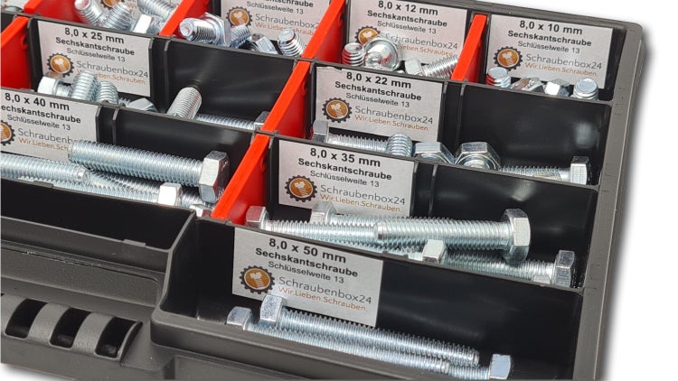 Sechskantschrauben Sortiment M8 // 10mm-55mm 130 tlg. Schraubenbox DIN 933  Vollgewindeschrauben Maschinenschrauben Gewindeschrauben Sechskantschrauben