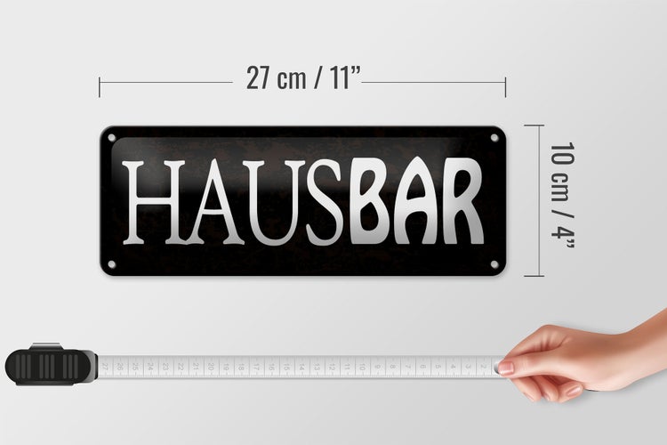 Blechschild Spruch 27x10cm Hausbar Küche schwarzes Schild