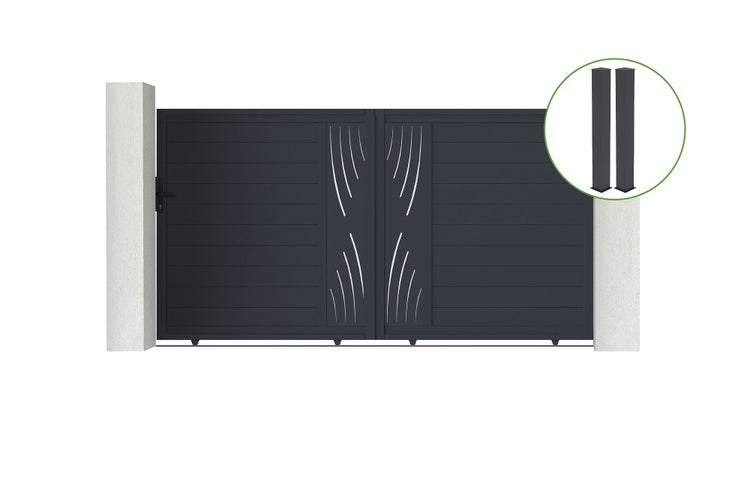 Schiebetor 3m VELETA H.180cm graues Aluminium + 2 Pfosten 20x20cm H.190cm