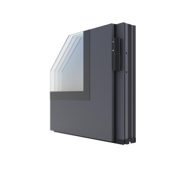 Fensterprofil im Querschnitt mit Glaseinsatz