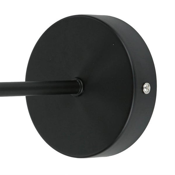 Detailaufnahme einer runden, schwarzen Wandleuchtenbefestigung mit Schraube