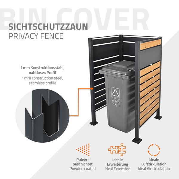 ML-Design Mülltonnenzaun für 1 Mülltonne, Anthrazit-Holzoptik, aus Stahl, 91x91x150 cm, rostfrei, massiv, erweiterbar, Mülltonnenbox Mülltonnenverkleidung Mülltonnenaufbewahrung Garten Sichtschutz