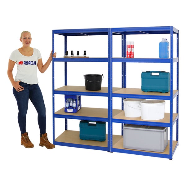 PROREGAL Mega Deal 2x Schwerlastregal Slim Elephant M HxBxT 180 x 90 x 60 cm 5 Ebenen Fachlast 350 kg Blau