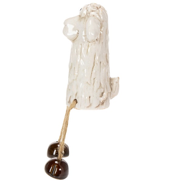 Keramik Windspiel in Form eines Schafs mit zwei Tonperlen