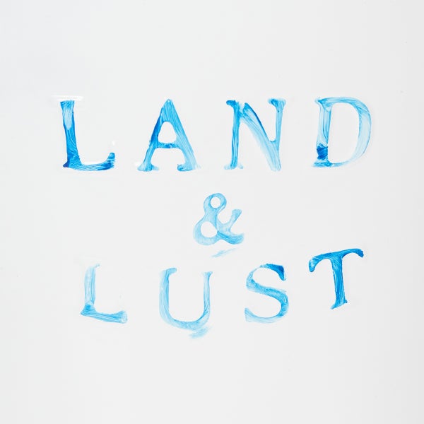 Schriftzug LAND und LUST in blauem Pinselstrich-Stil