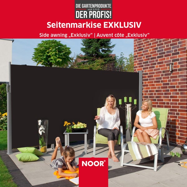 Seitenmarkise EXKLUSIV - 200x350 cm - Anthrazit - blickdichter Sichtschutz für Balkon, Terrasse & Garten - ausziehbarer Sonnenschutz/Windschutz inkl. Befestigungen - imprägniert und wasserabweisend