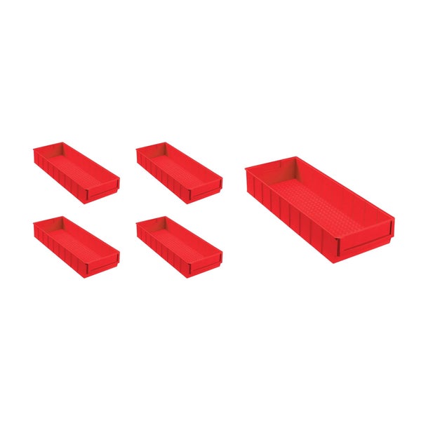 PROREGAL SparSet 5x Rote Indurstriebox 500 B HxBxT 8,1 x 18,3 x 50 cm 6 Liter Sortimentskasten