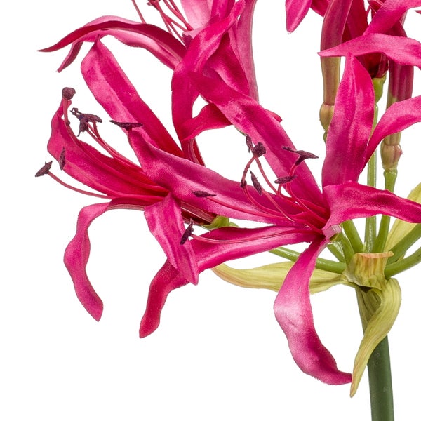 Künstliche Nerine in Pink mit grünem Stängel.
