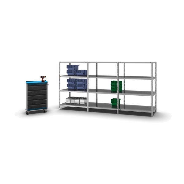 PROREGAL Fachbodenregal Schraubsystem Medium-Duty Grundregal HxBxT 150 x 100 x 60 cm 4 Ebenen Fachlast 200 kg Beidseitig Nutzbar Verzinkt
