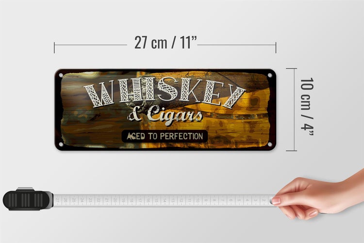 Blechschild Spruch Whiskey & Cigars aced to perfection 27x10cm