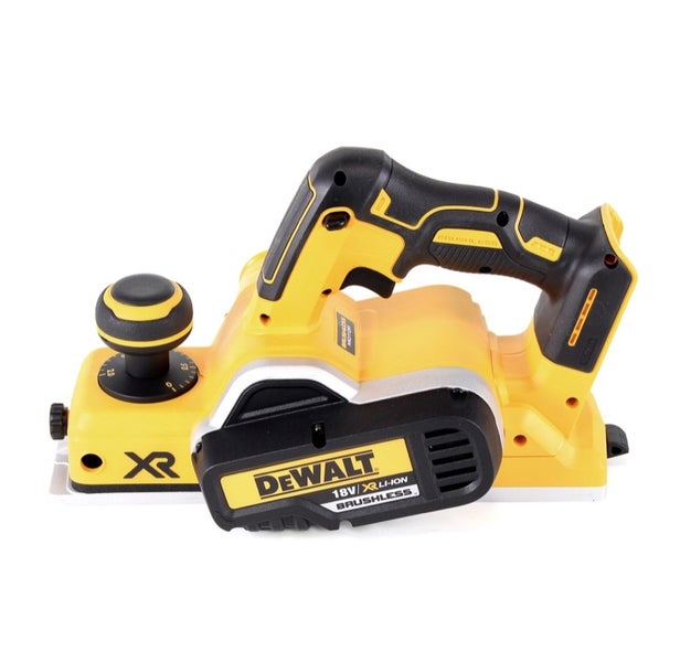 DeWalt Akku-Hobel mit 18 Volt bürstenlosem Motor, ergonomischem Handgriff und präziser Tiefeneinstellung.