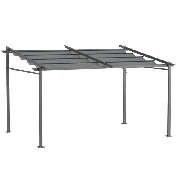 Outsunny Terrassendach Pergola ca. 4x3m Terrassendachung Garten Pavillon Aluminium, Wandmontage, Gartenpavillon mit Verstellbares Dach, UV Schutz, Sonnenschutz für Terrasse und Garten, Dunkelgrau