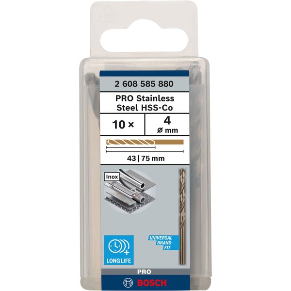 Bosch Pro Edelstahl Spiralbohrer Set, 10 Stück, Durchmesser 4 mm