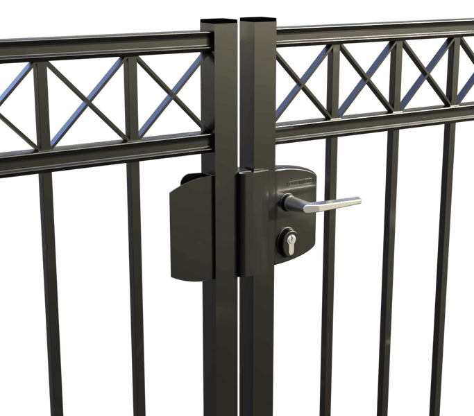 Gartentor ZAUNGURU BASIC-Line Oldenburg Kreuz aus Metall, Höhe: 183cm, Breite: 334cm, 2-flügelig inkl. Pfosten, Schloss und Zubehör, Feuerverzinkt und zusätzlich in RAL 7016 Anthrazitgrau pulverbeschichtet
