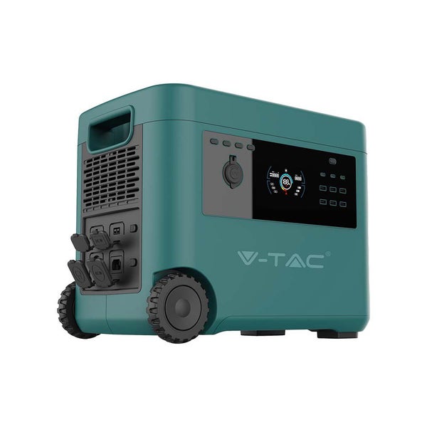 Tragbare V-TAC Stromstation mit mehreren Anschlüssen und Rädern.