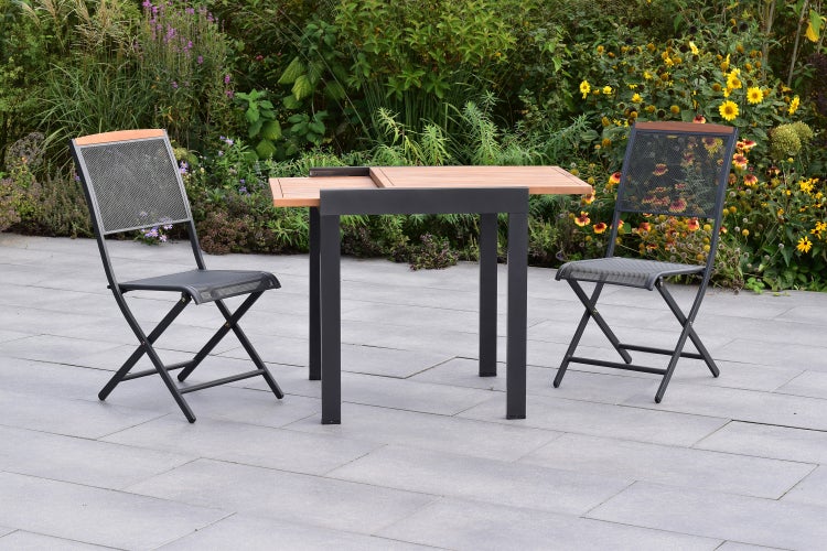 Patmos Set 3tlg., 2 Klappsessel, Balkonausziehtisch 65 (130) x 65 cm, Aluminium/Stahl/Akazie