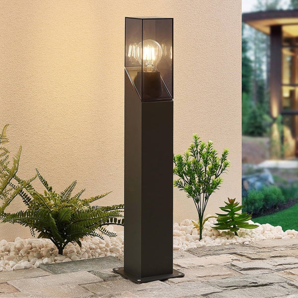 Lucande Außenleuchte Fiola (spritzwassergeschützt (Modern) in Schwarz aus Aluminium (1 flammig, E27) - Wegeleuchte Pollerleuchte Wegelampe Sockelleuchte