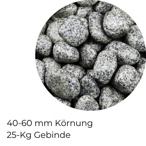 Kieselsteine Garten Zierkies 40-60 mm 25 kg Aquarium Kies Grau Gletscherkies Dekostein Saunastein Gabion Steinteppich Zierstein