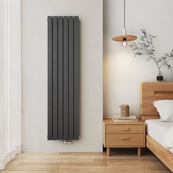 EMKE Heizkörper Flach Heizkörper Design Paneelheizkörper Vertikal, Doppellagig, Mittelanschluss, 180x46cm, 1670W, Anthrazit