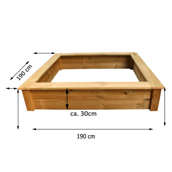Sandkasten 190x190cm imprägniert Kinder Clamaro Massivholz Tannenholz