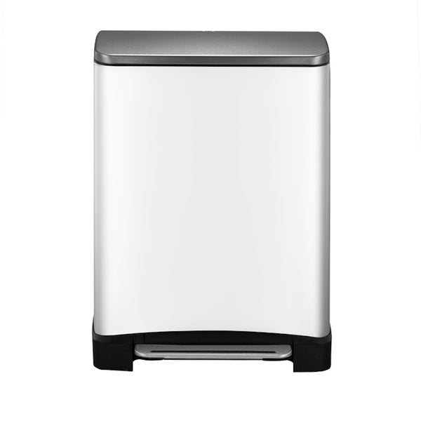 PROREGAL Stilvoller Rechteckiger Treteimer Mit Extra Breitem Pedal 46 Liter HxBxT 65 x 50 x 34,5 cm 2 Inneneimer Aus Kunststoff Weiß Deckel Edelstahl