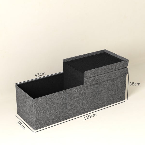 HOMCOM Sitzbank mit Stauraum, faltbar Polsterbank mit separaten Behältern, Bettbank mit Leinenoptik, Sitztruhe für Flur Schlafzimmer Wohnzimmer, 110 x 38 x 38 cm Dunkelgrau