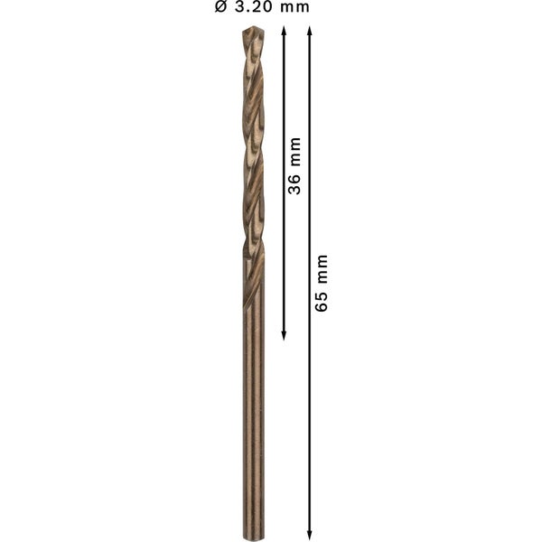 Metallbohrer mit einem Durchmesser von 3,20 mm und einer Länge von 65 mm