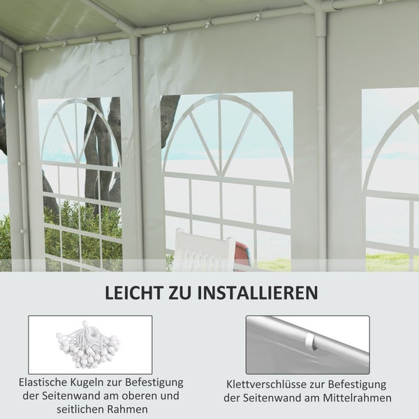 Outsunny Seitenteil mit Fenster, Seitenwand für Pavillon ca. 6 x 2 m, 597L x 200H cm, Kunststoff, Weiß