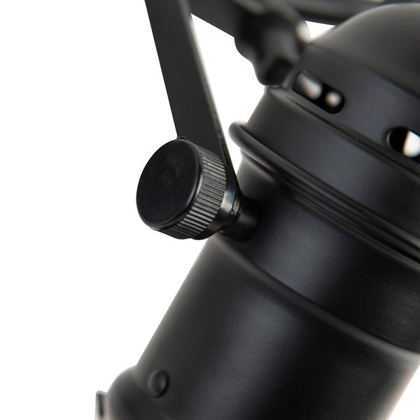 Detailaufnahme einer schwarzen Lampe mit Einstellknopf