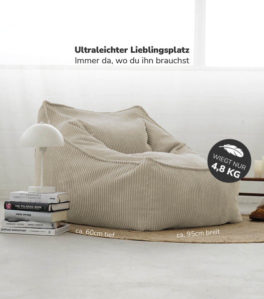 mokebo Sitzsack Sessel aus Cord 'Der Lümmel', XXL Sitzsack, Cord Sessel oder Sitz Sessel in Beige