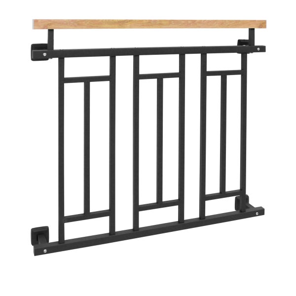 ECD Germany Französischer Balkon 90x100 cm mit 3 Füllelementen, Anthrazit matt, Holzoptik, verzinkter Stahl, Balkongeländer Stabgeländer Balkonbrüstung Balkongitter Fenstergeländer Außen Fenstergitter