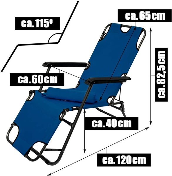 Campingstuhl Liegestuhl Freizeitliege Sonnenliege Strandliege Campingliege Klappliege Liege 153cm | Dunkelblau