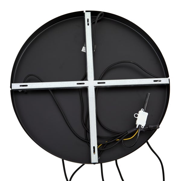 Rückseite einer runden Leuchte mit Kabeln und Befestigung