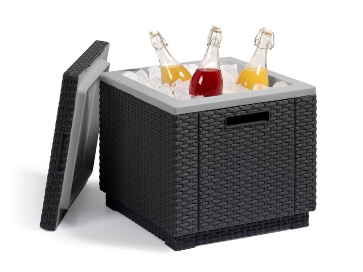 Allibert Daytona Rattanoptik Sonnenliege 2er Pack mit Ice Cube – UV- & Wetterbeständige Poolliege, Gartenliege - Inklusive Premium-Polsterauflage
