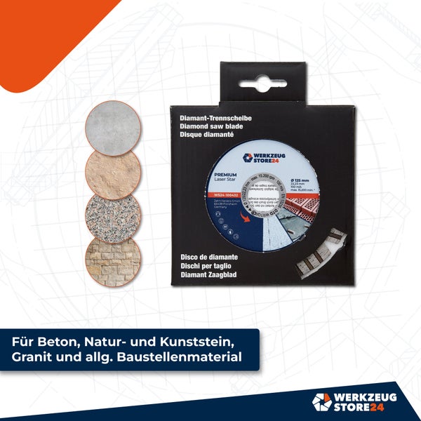 Werkzeugstore24 Diamanttrennscheibe im Paket für Beton, Naturstein, Kunststein und Baustellenmaterial