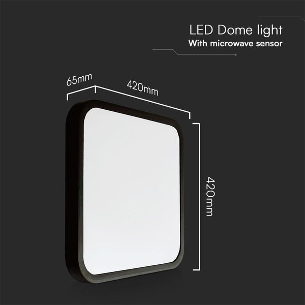 LED Deckenleuchte mit Mikrowellensensor und den Maßen 420 mm mal 420 mm