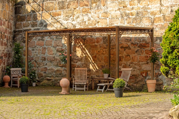 Pergola ELEO Sardegna 3 x 4 m unbeschichtet - Edelrost | mit Sonnensegel ecru