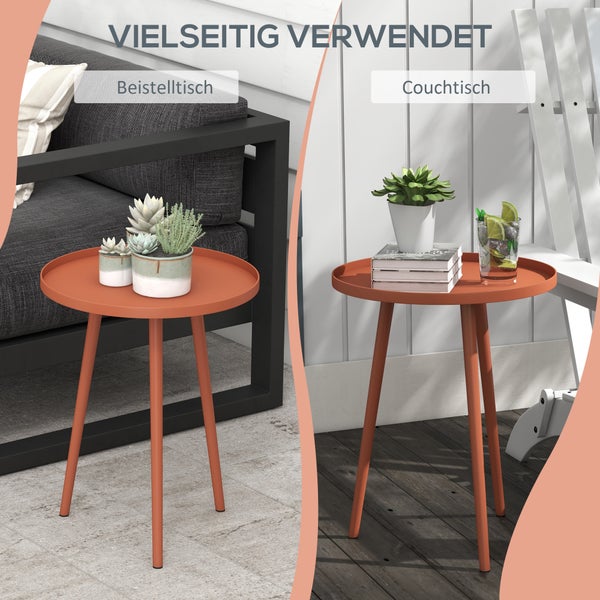 Outsunny Beistelltisch Garten, wetterfester Gartentisch mit erhöhtem Rand, Balkontisch aus Stahl, runder Kaffeetisch 20kg belastbar, Ø40x50H cm, Sofatisch für Outdoor Indoor Balkon Terrasse Rot